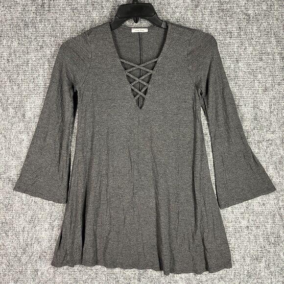 Ming‎ Ming Shirt Small Womens USA Made Tunic Flare Sleeve Gray Minimal Festival - Picture 1 of 8